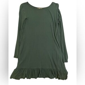 Women’s Annabelle Olive Ruffled Hem Dress with Pockets Long Sleeve| Size Small